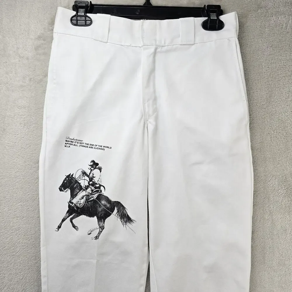 Dickies X Basketcase Gallery 874 Work Pants Mens 28x28 White Cowboy Horse